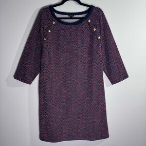 Talbots Textured Knit Dress Navy Red Gold Buttons Valentine XL